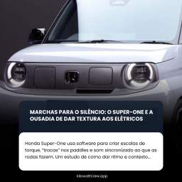 Super-One: protótipo elétrico da Honda com “manual” virtual de 7 marchas, patilhas, som ativo e modo Boost. Menos sobre nostalgia, mais sobre dar textura ao torque contínuo de um BEV compacto.Leia mais em nosso Site/App (Link na BIO)Hashtags: #MobilidadeElétrica #CarroElétrico #Honda #Tecnologia #Inovação #Autonomia #CidadesInteligentes #DesignAutomotivo